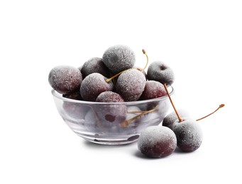 Photo of Frozen cherries in bowl isolated on white