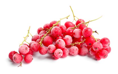 Photo of Heap of red frozen currants isolated on white