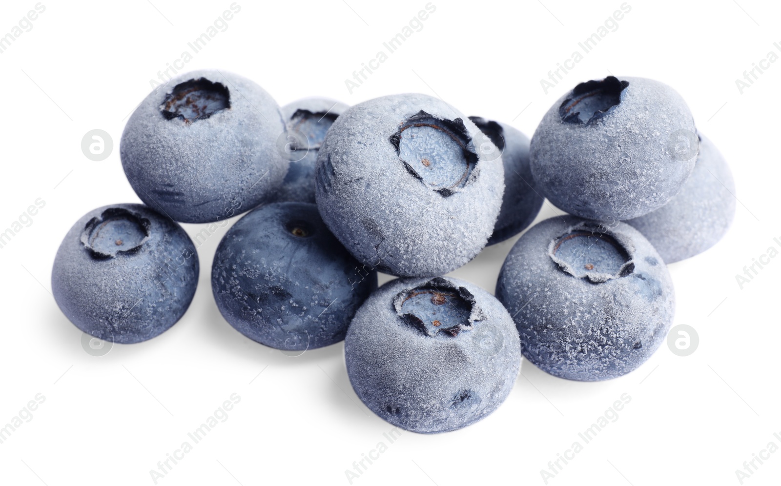 Photo of Heap of frozen blueberries isolated on white