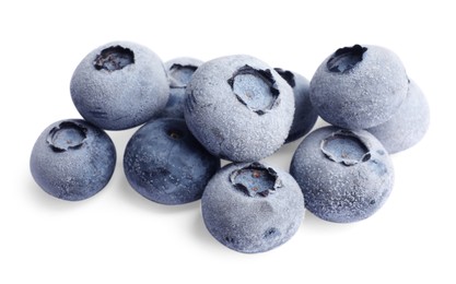 Photo of Heap of frozen blueberries isolated on white