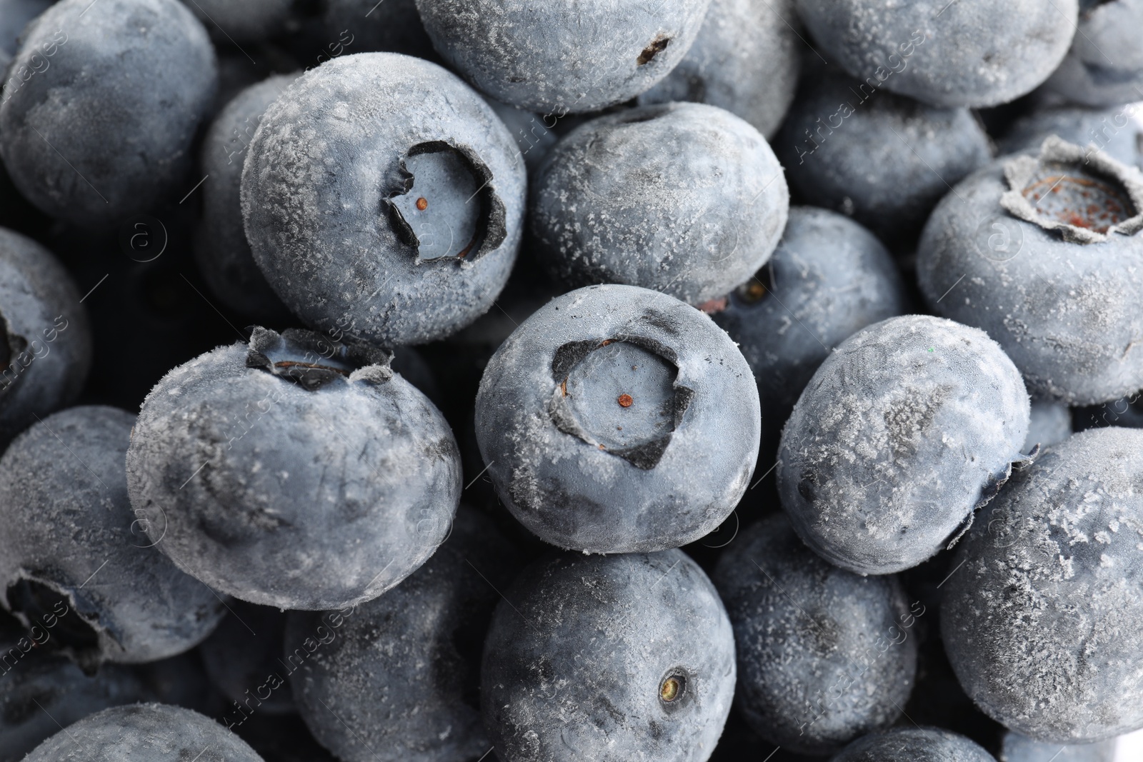 Photo of Heap of frozen blueberries as background, closeup