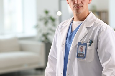 Photo of Doctor in white coat at clinic, closeup