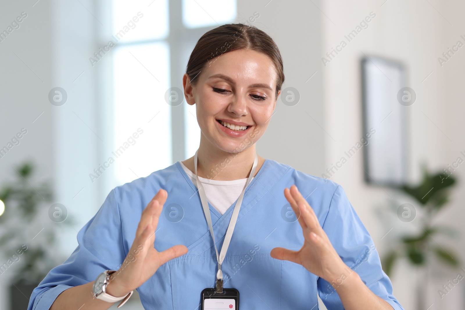 Telemedicine. Doctor having video call with patient, view from camera Photo of Telemedicine. Doctor having video call with patient, view from camera