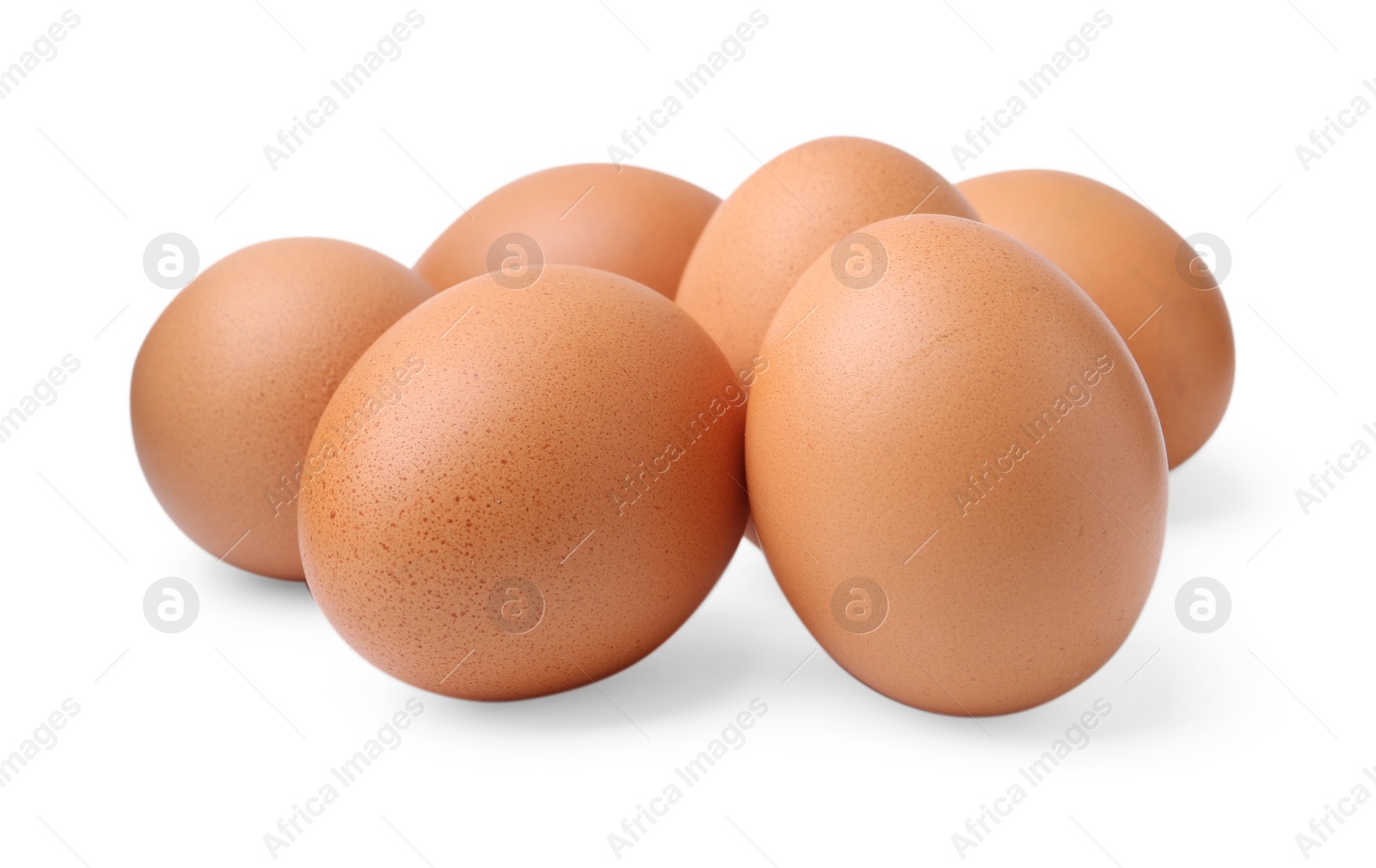 Photo of Many raw chicken eggs isolated on white