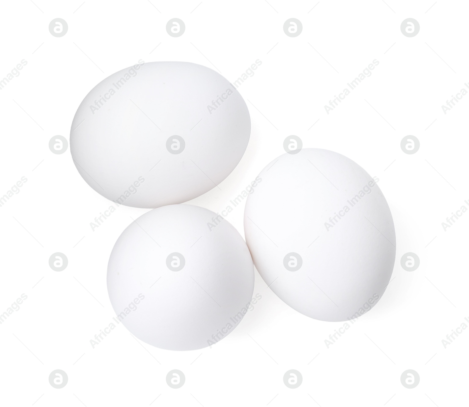 Raw chicken eggs isolated on white, top view Photo of Raw chicken eggs isolated on white, top view