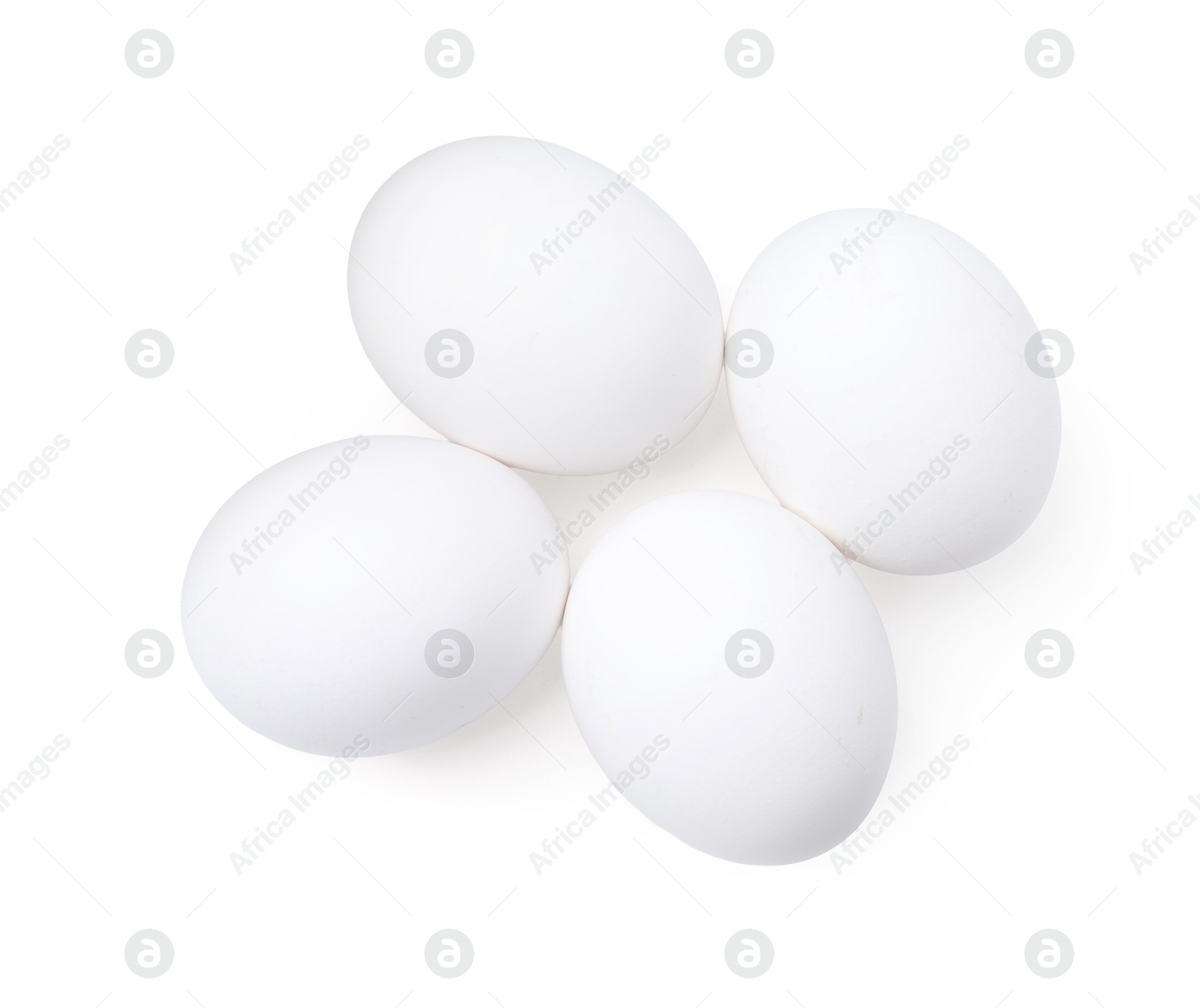 Raw chicken eggs isolated on white, top view Photo of Raw chicken eggs isolated on white, top view