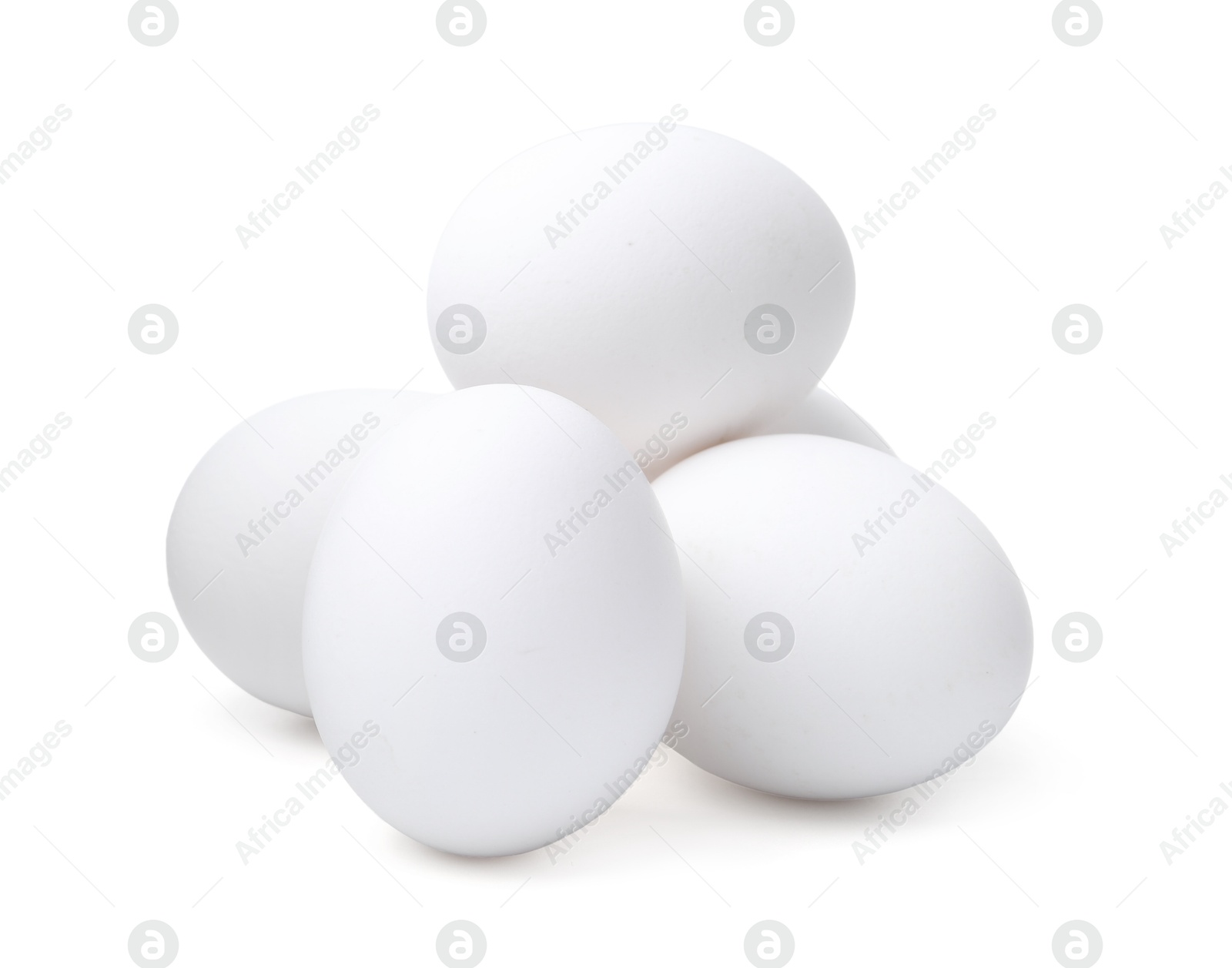 Many raw chicken eggs isolated on white Photo of Many raw chicken eggs isolated on white