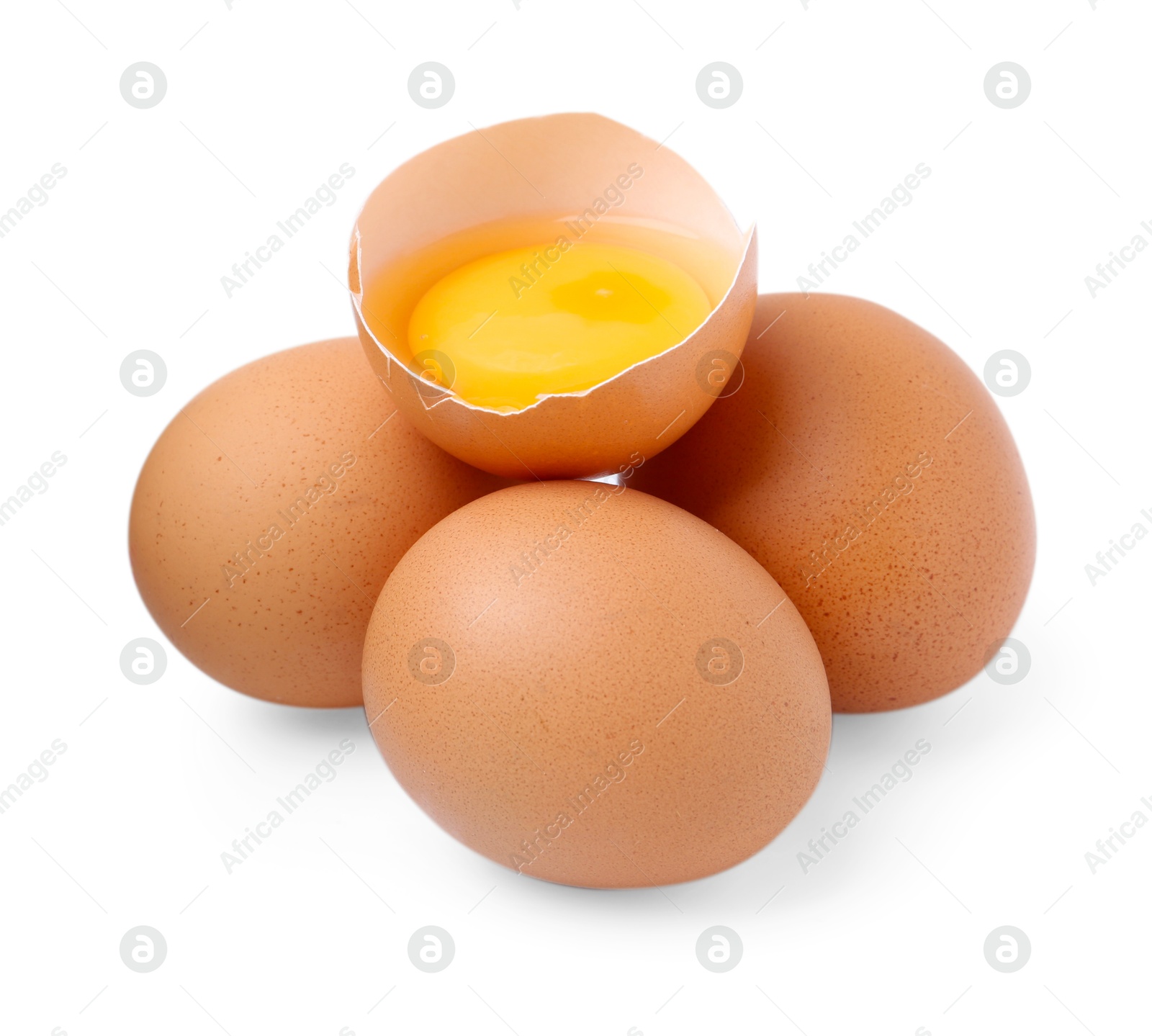 Whole and broken chicken eggs isolated on white Photo of Whole and broken chicken eggs isolated on white