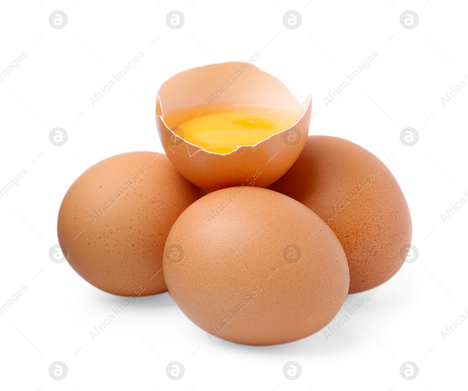 Whole and broken chicken eggs isolated on white Photo of Whole and broken chicken eggs isolated on white