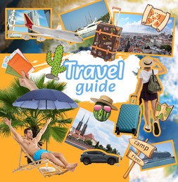 Image of Travel guide. Creative collage with woman, man and different elements