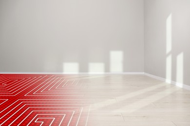 Image of Underfloor heating system installed in room, illustration on floor