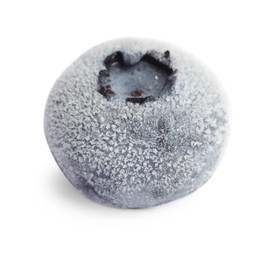 Photo of One ripe frozen blueberry isolated on white, macro view