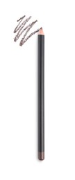 Photo of Eyebrow pencil and strokes isolated on white, top view