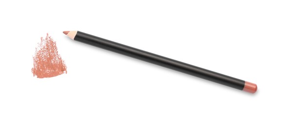 Photo of Eyebrow pencil and strokes isolated on white, top view