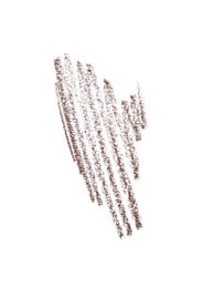 Photo of Brown eyebrow pencil strokes isolated on white, top view