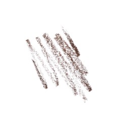 Photo of Brown eyebrow pencil strokes isolated on white, top view