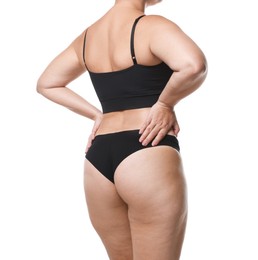 Photo of Liposuction. Woman in underwear on white background, back view