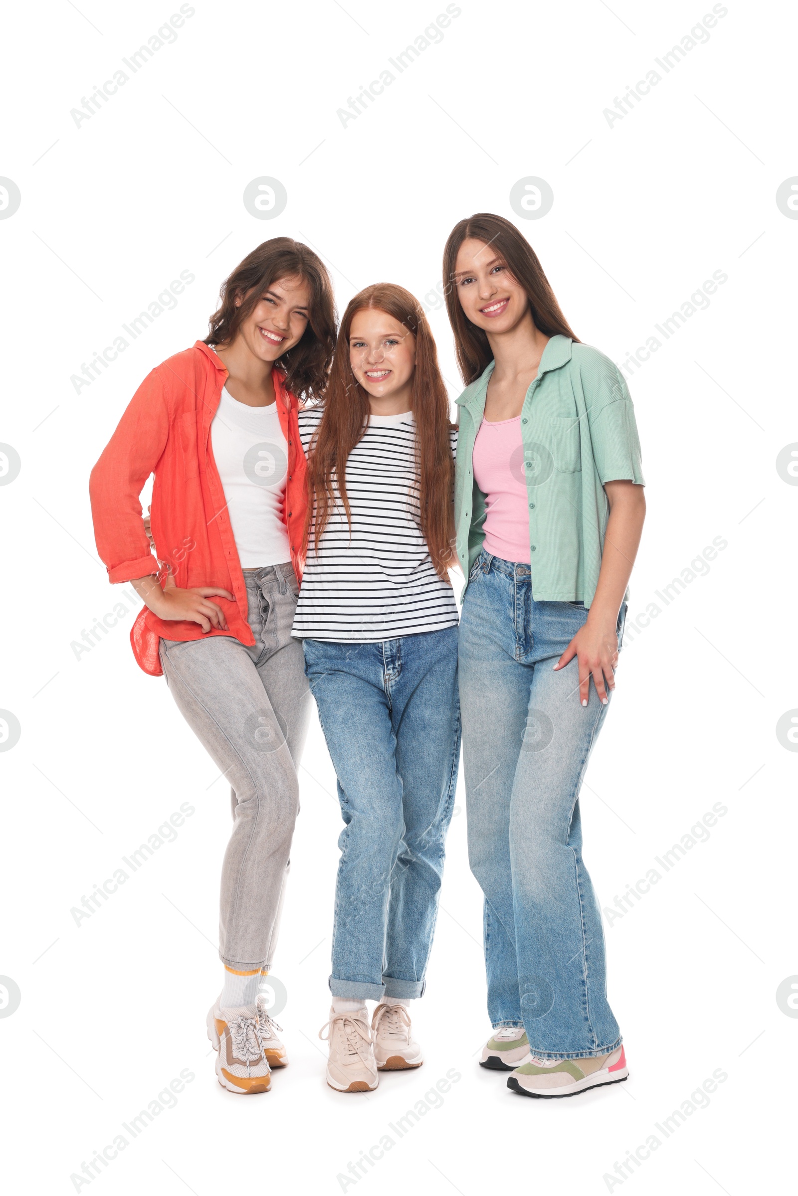 Portrait of happy friends on white background Photo of Portrait of happy friends on white background