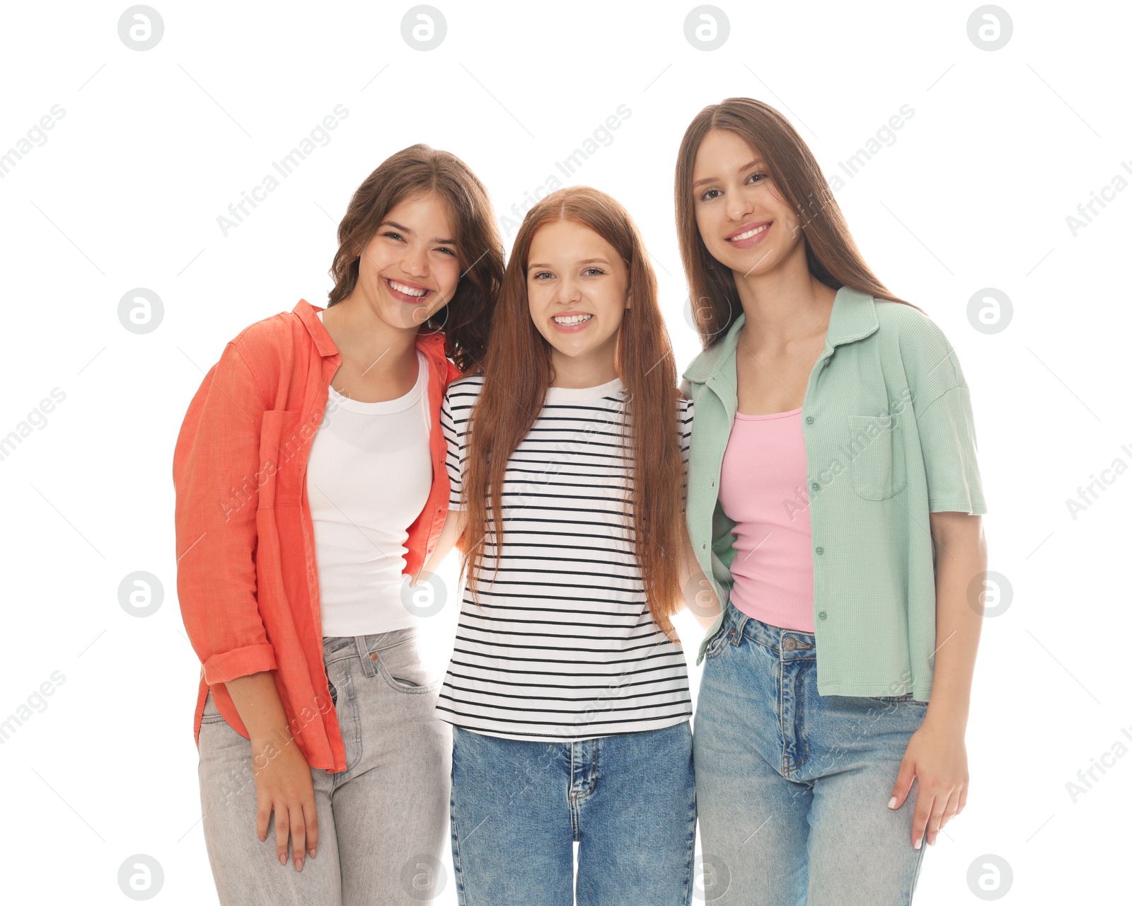 Portrait of happy friends on white background Photo of Portrait of happy friends on white background