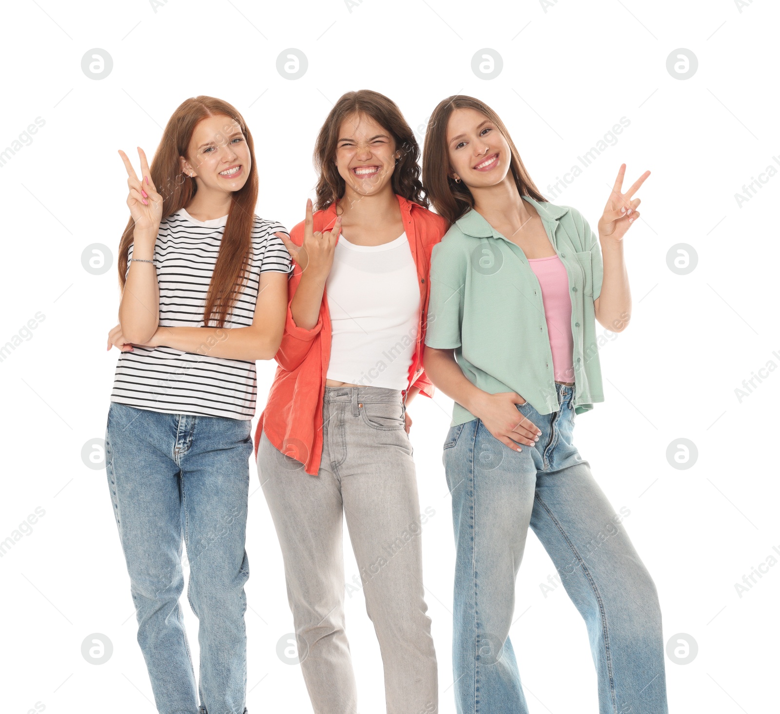 Portrait of happy friends on white background Photo of Portrait of happy friends on white background