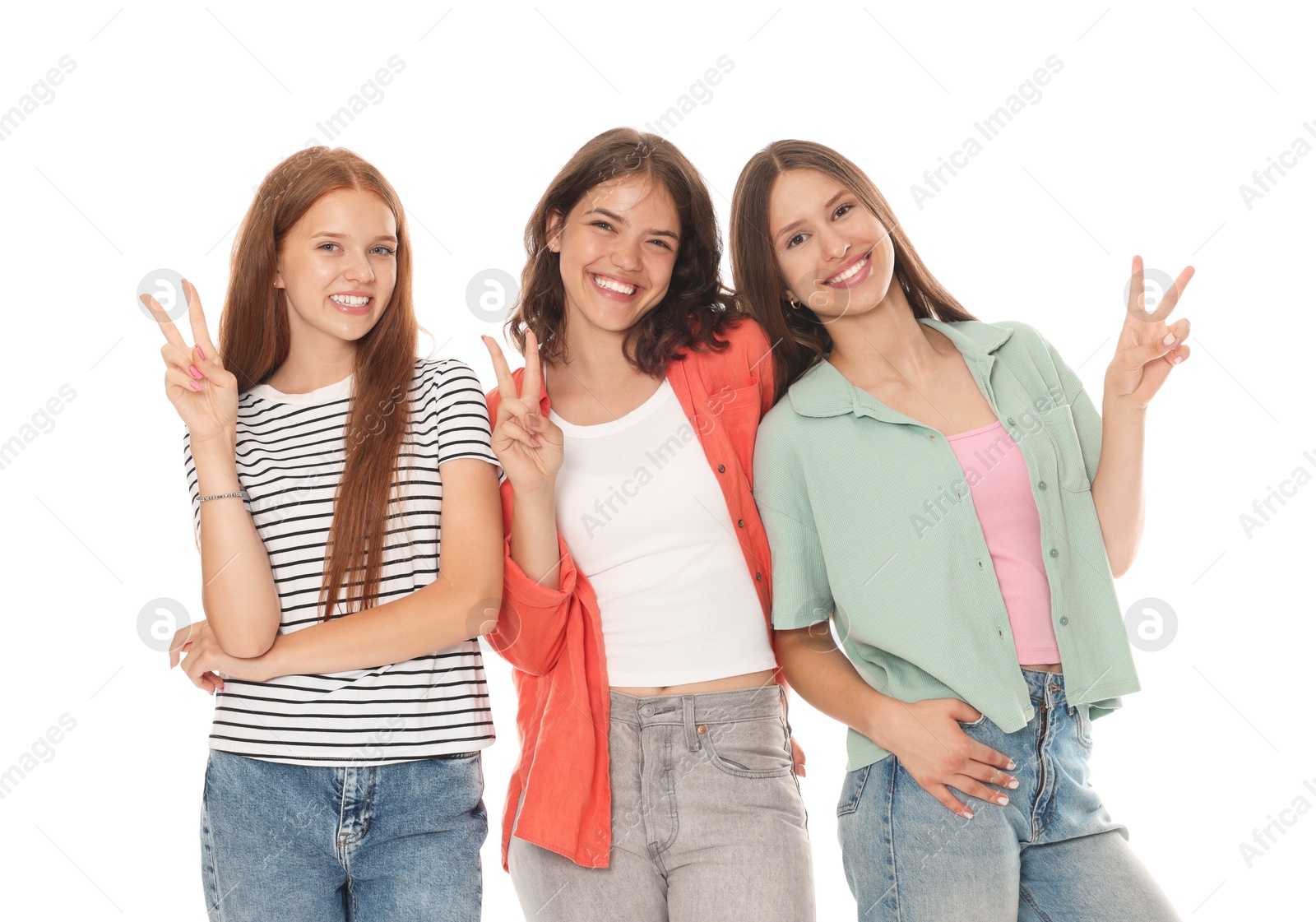Portrait of happy friends on white background Photo of Portrait of happy friends on white background