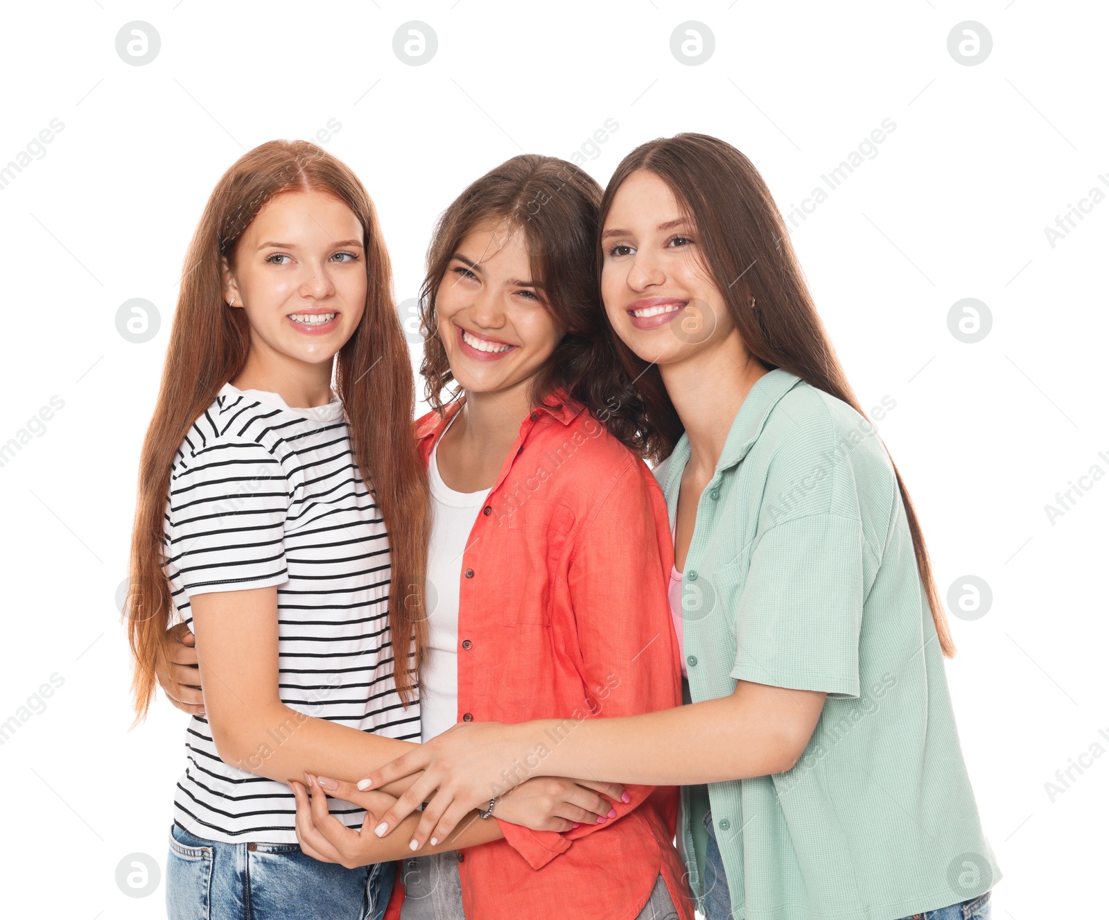 Portrait of happy friends on white background Photo of Portrait of happy friends on white background