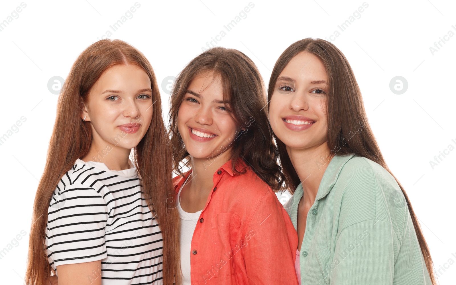 Portrait of happy friends on white background Photo of Portrait of happy friends on white background
