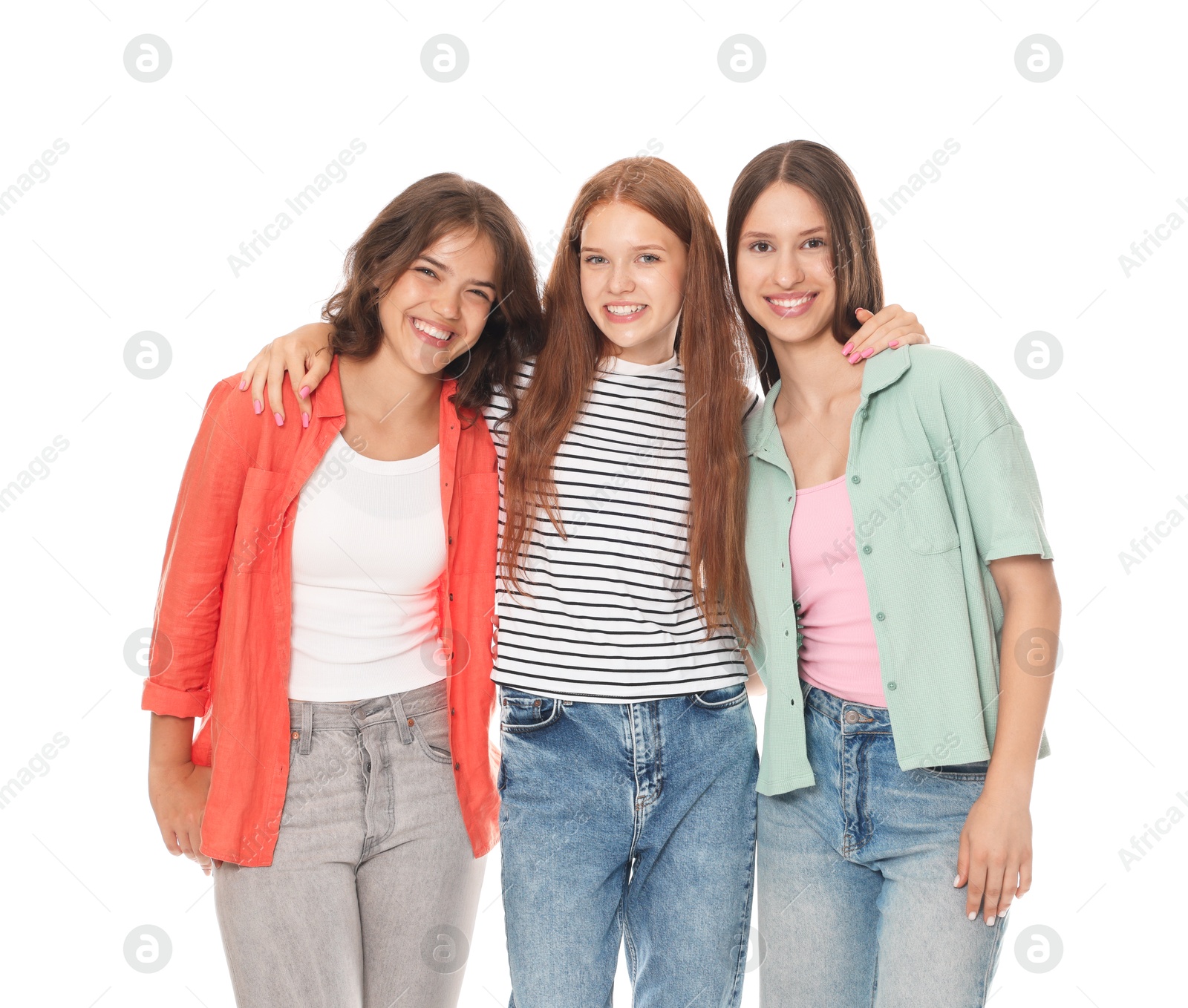Portrait of happy friends on white background Photo of Portrait of happy friends on white background