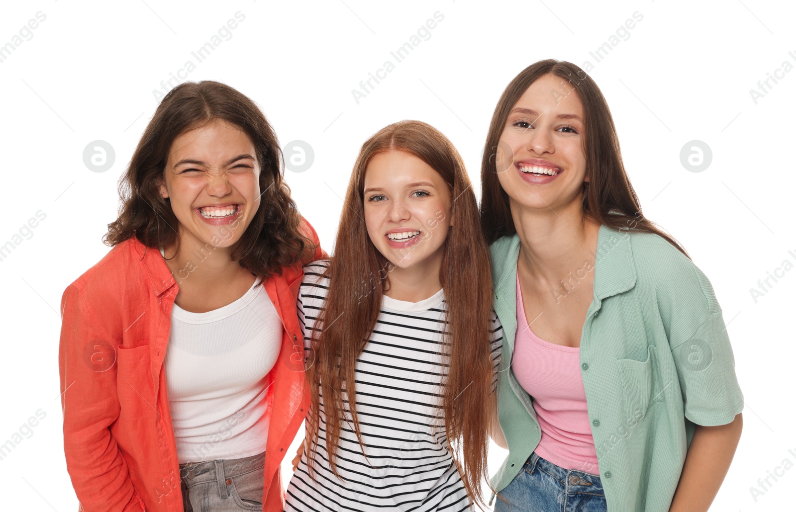 Portrait of happy friends on white background Photo of Portrait of happy friends on white background