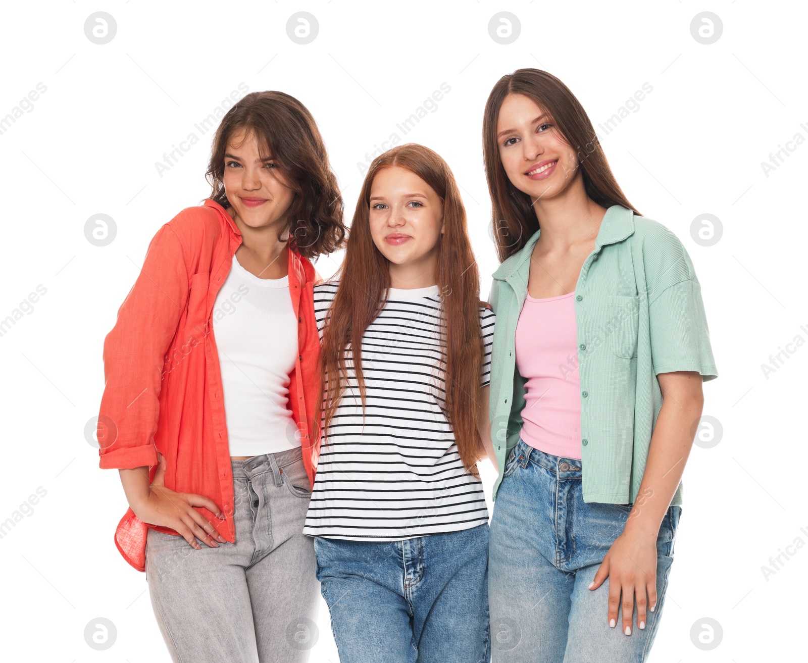 Portrait of happy friends on white background Photo of Portrait of happy friends on white background
