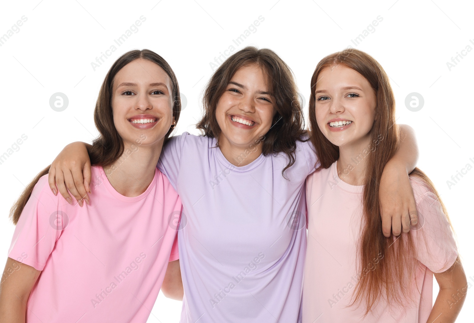 Portrait of happy friends on white background Photo of Portrait of happy friends on white background