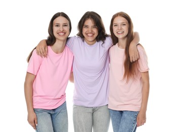 Photo of Portrait of happy friends on white background