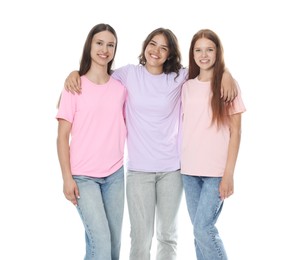 Photo of Portrait of happy friends on white background