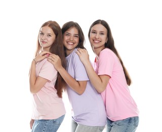 Photo of Portrait of happy friends on white background