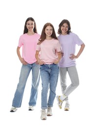 Photo of Portrait of happy friends on white background