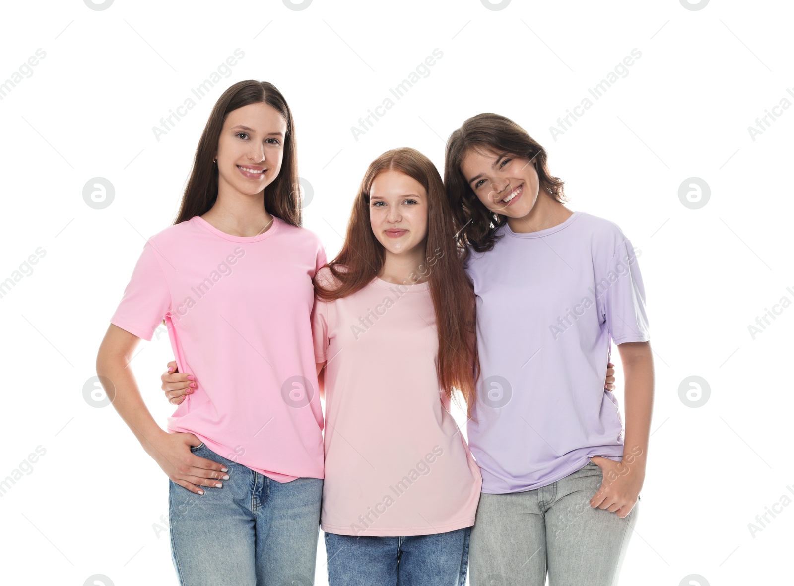 Portrait of happy friends on white background Photo of Portrait of happy friends on white background