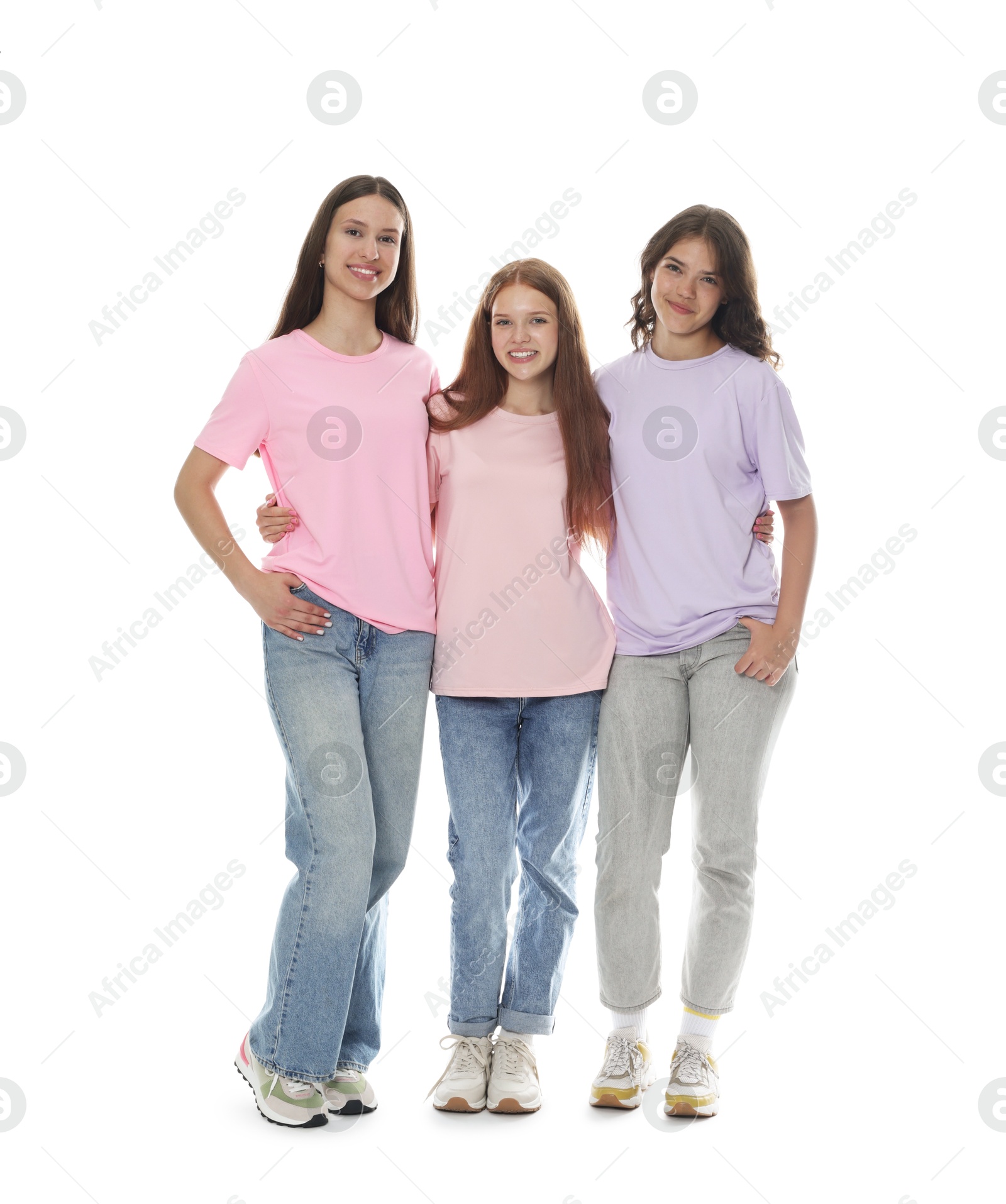 Portrait of happy friends on white background Photo of Portrait of happy friends on white background