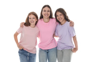Photo of Portrait of happy friends on white background