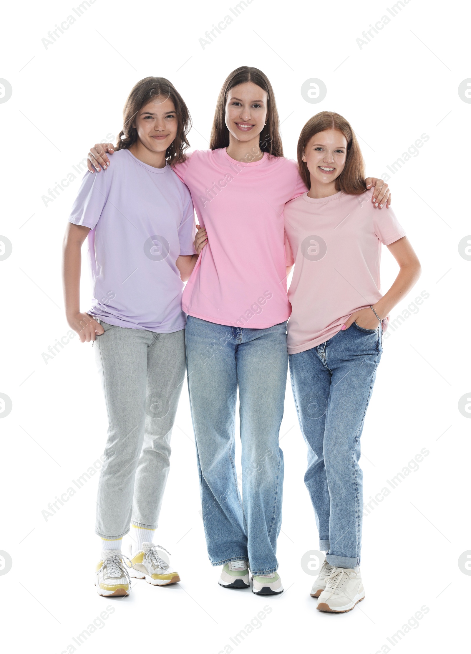 Portrait of happy friends on white background Photo of Portrait of happy friends on white background
