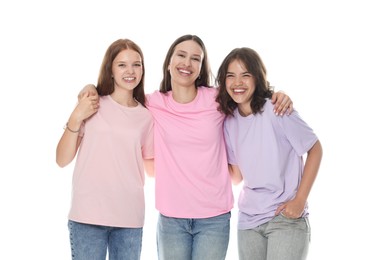 Photo of Portrait of happy friends on white background