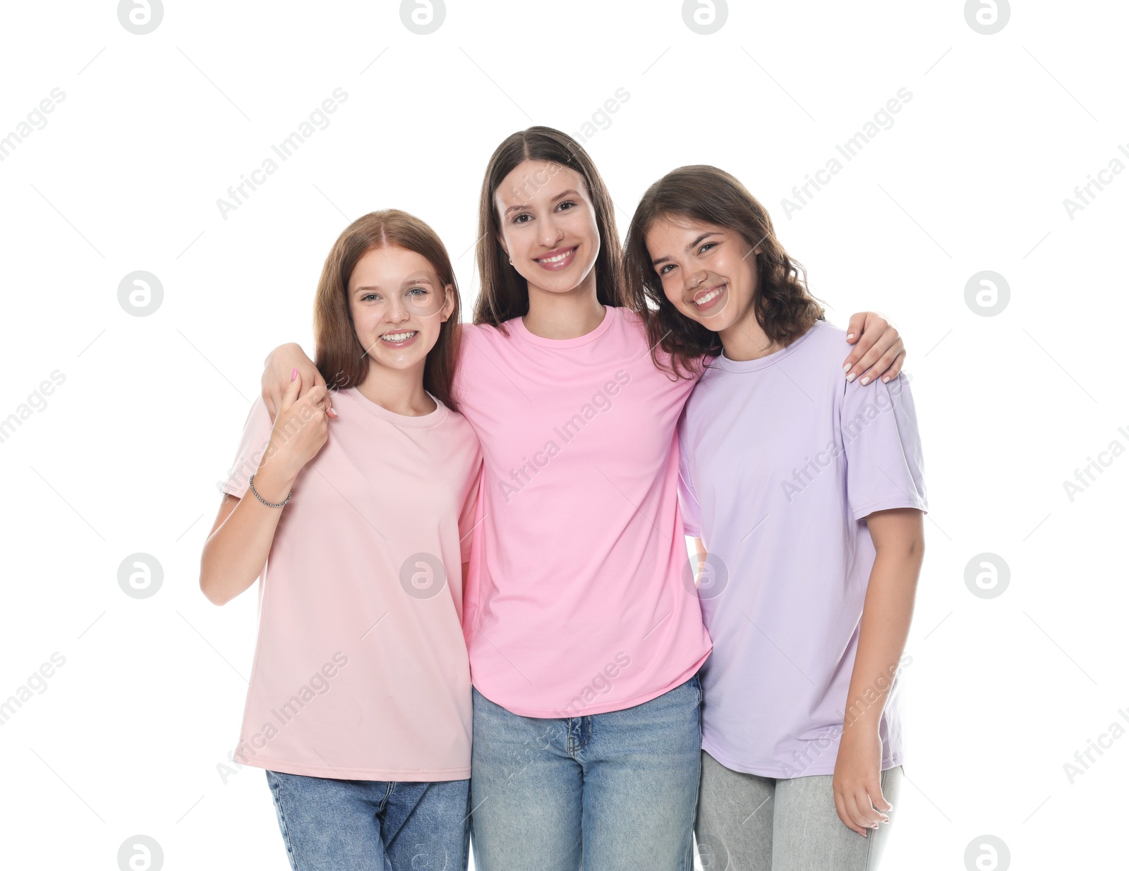 Portrait of happy friends on white background Photo of Portrait of happy friends on white background