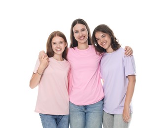 Photo of Portrait of happy friends on white background