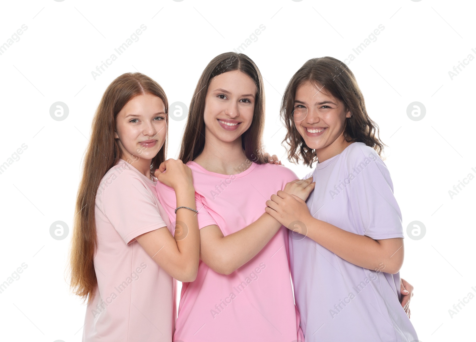 Portrait of happy friends on white background Photo of Portrait of happy friends on white background