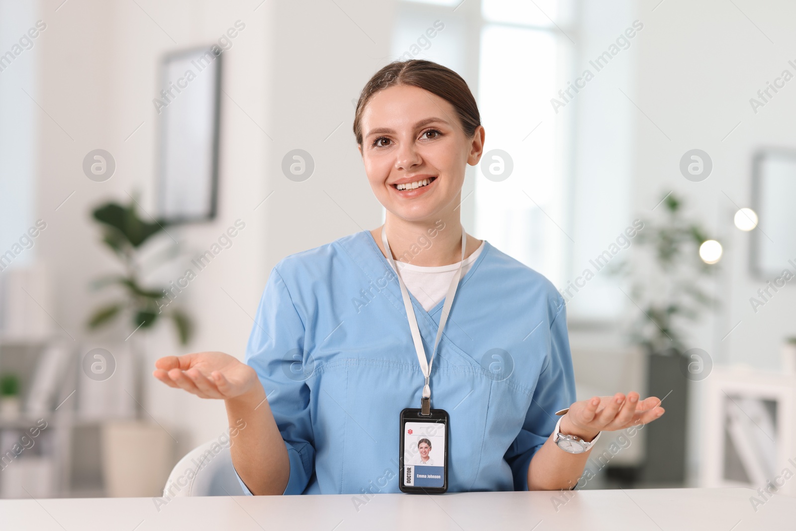 Telemedicine. Doctor having video call with patient, view from camera Photo of Telemedicine. Doctor having video call with patient, view from camera