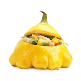 Photo of One tasty stuffed pattypan squash isolated on white