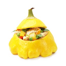 Photo of One tasty stuffed pattypan squash isolated on white