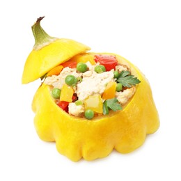 Photo of One tasty stuffed pattypan squash isolated on white