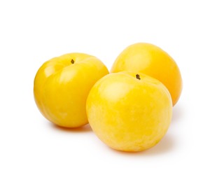 Photo of Whole ripe yellow cherry plums isolated on white