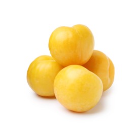 Photo of Whole ripe yellow cherry plums isolated on white