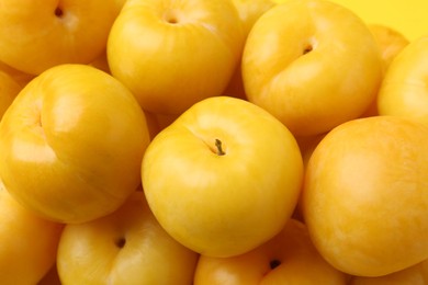 Photo of Many ripe yellow cherry plums as background, closeup